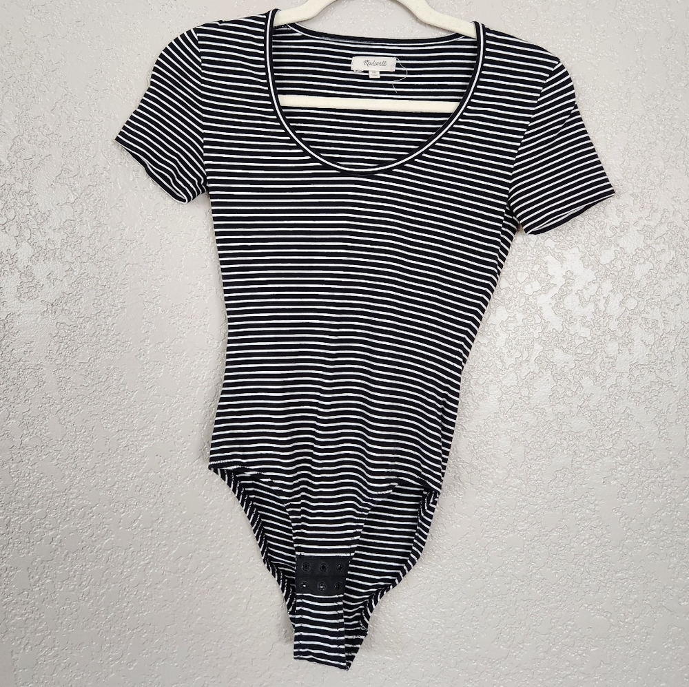 Madewell Striped Scoop Neck Short Sleeve Tee Bodysuit Size XS